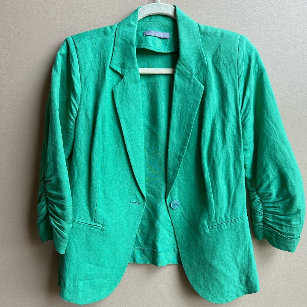 Green linen blend blazer - small